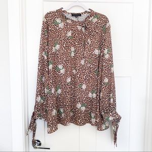 Eloquii Animal Cheetah Print Blouse D-Ring Neck